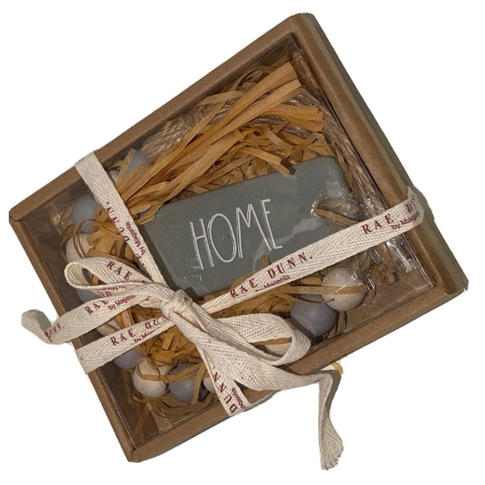 Rae Dunn Ceramic HOME with beaded rope Tag Decor